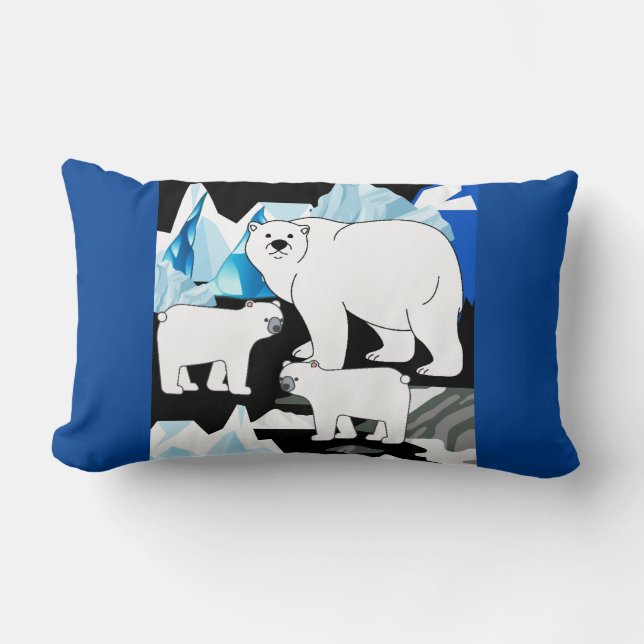 Three Cute Polar Bear  Lumbar Cushion (Front)