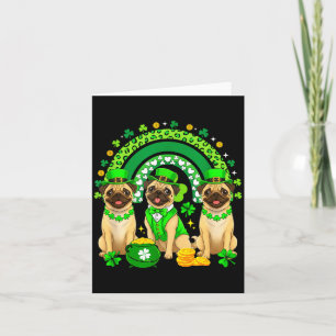 Three Cute Pugs St Patricks Day Shamrocks Rainbow Card