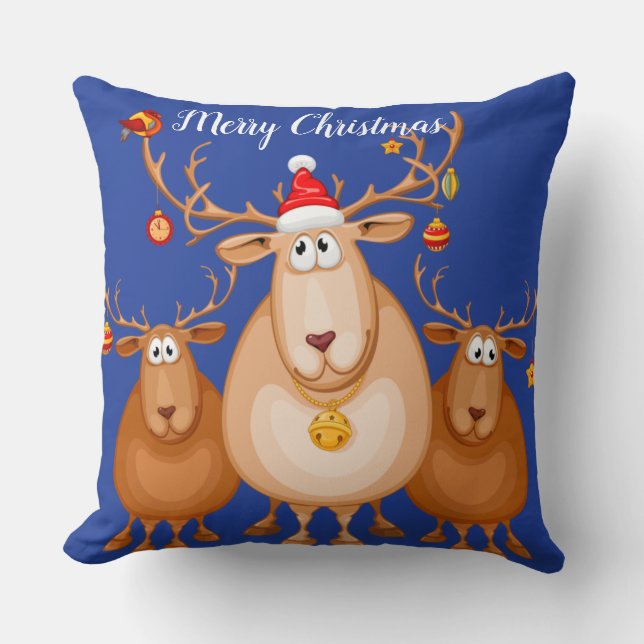 Three cute reindeer Throw Pillow (Front)