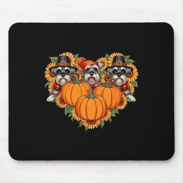 Three Cute Schnauzers Thanksgiving Pilgrim Fall Su Mouse Pad (Front)
