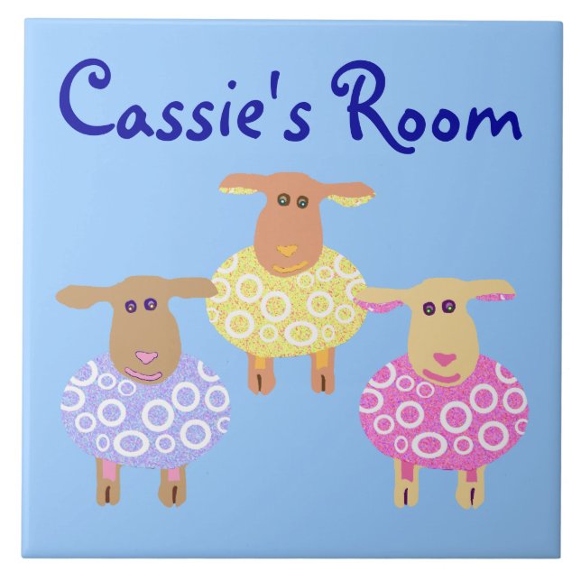 Three cute sheep Room sign Ceramic Tile (Front)