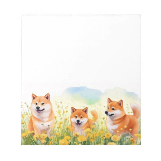 three cute shiba inus and dandelions notepad