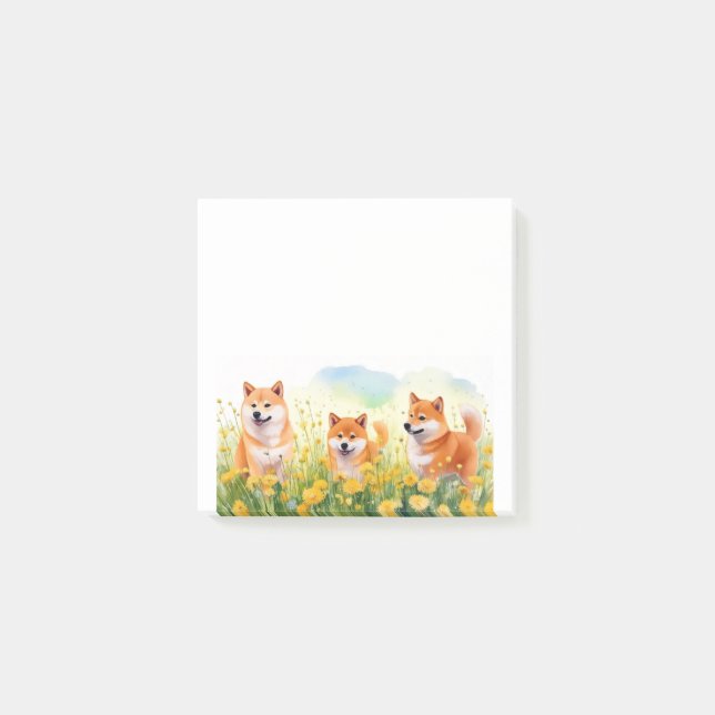 three cute shiba inus and dandelions post-it notes (Front)