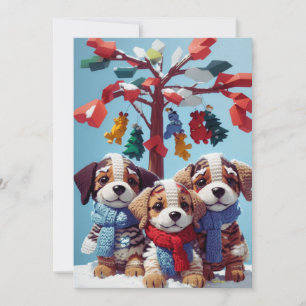Three Cute Stuffed Puppy Dolls: Adorable Greeting Holiday Card