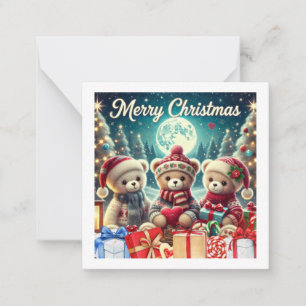 Three Cute Teddy Bears Merry Christmas Card