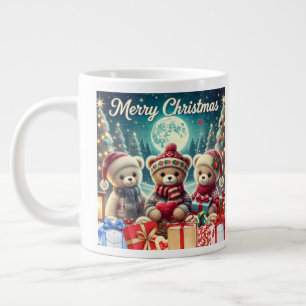 Three Cute Teddy Bears Merry Christmas  Large Coffee Mug