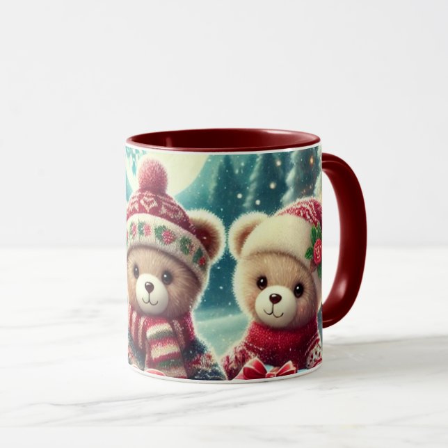 Three Cute Teddy Bears Merry Christmas  Mug (Front Right)