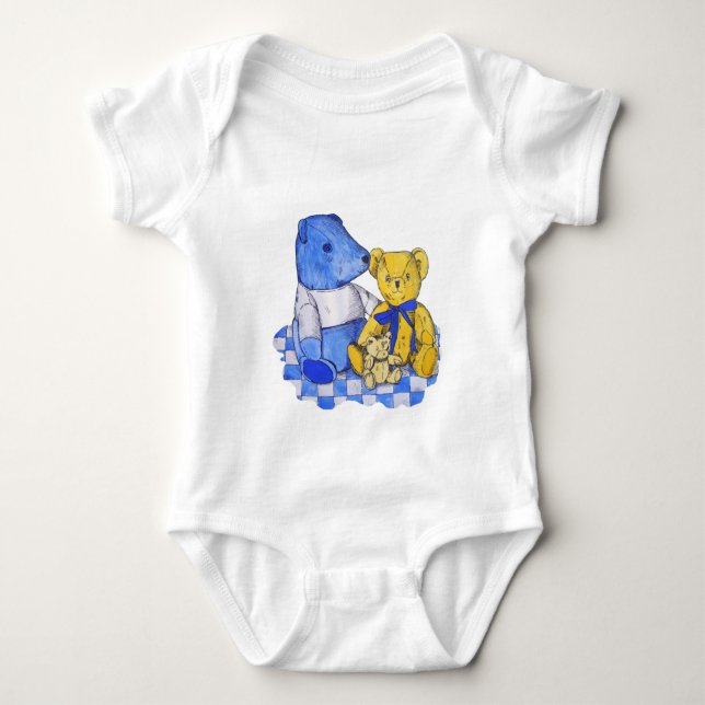 three cute teddy bears picnic cute picture baby bodysuit (Front)