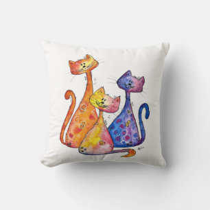 Three Cute Whimsical Cats Cushion