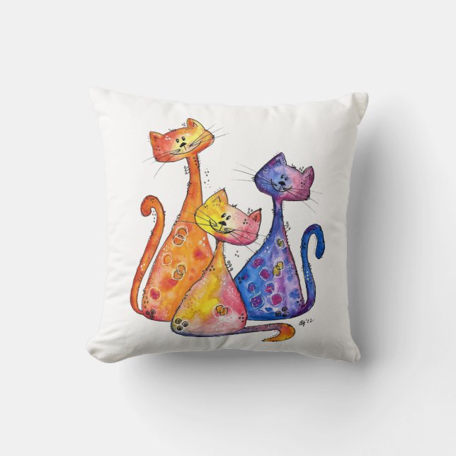 Three Cute Whimsical Cats Cushion (Front)