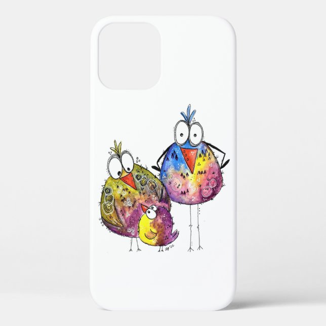 Three Cute Whimsical Colourful Birds Case-Mate iPhone Case (Back)
