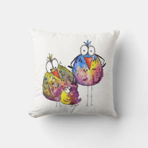 Three Cute Whimsical Colourful Birds Cushion