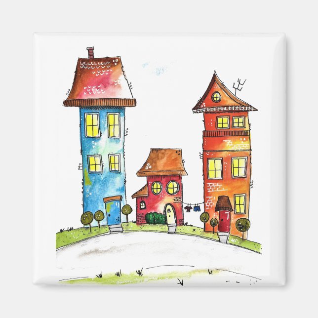 Three Cute Whimsical Houses Magnet (Front)