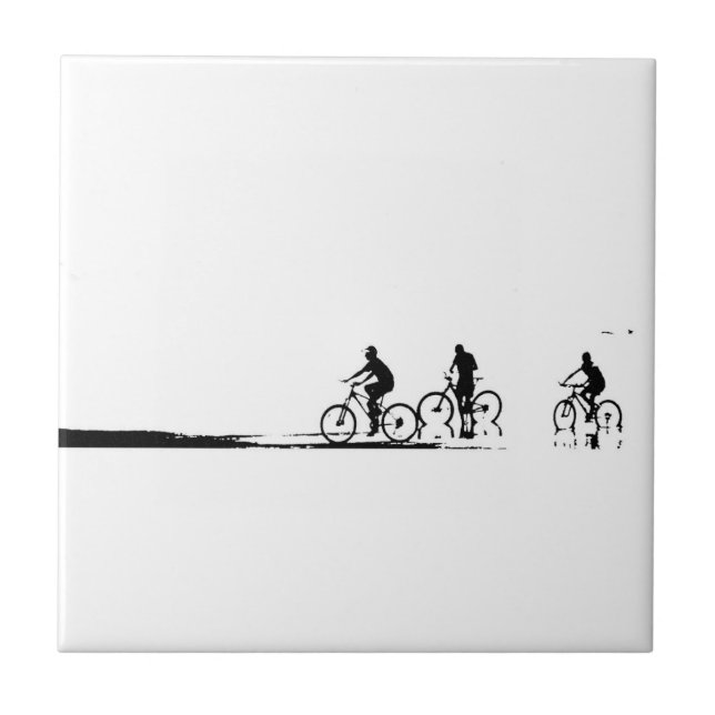 Three Cyclists Cycling Beach Reflection Sketch Ceramic Tile (Front)