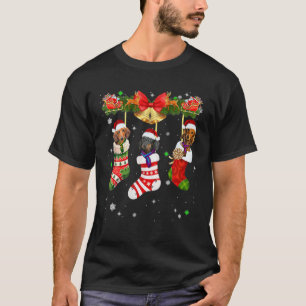 Three Dachshund In Sock Christmas Santa X-Mas Dog T-Shirt