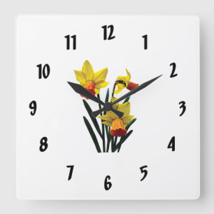 Three Daffodils Square Wall Clock