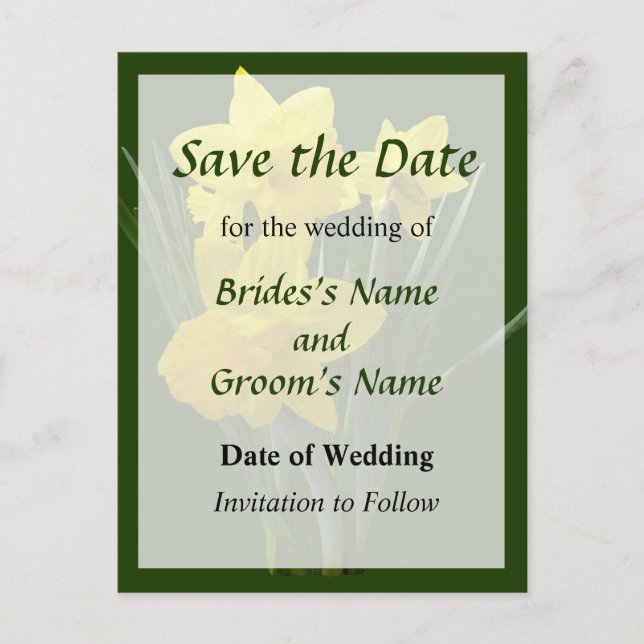 Three Daffodils Standing Guard Save the Date Announcement Postcard (Front)