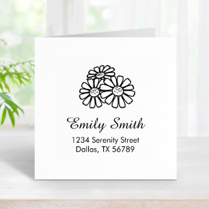 Three Daisies Address Rubber Stamp