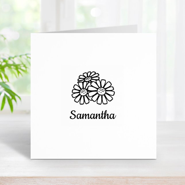 Three Daisies Custom Name Rubber Stamp (Creator Uploaded)
