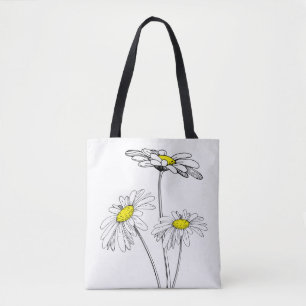 Three Daisy Flowers Illustration Tote Bag