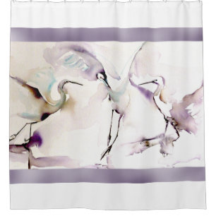 "Three Dancing Cranes" Watercolor Shower Curtain