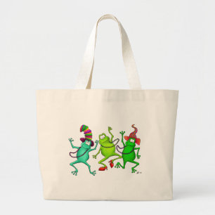 Three Dancing Frogs Large Tote Bag