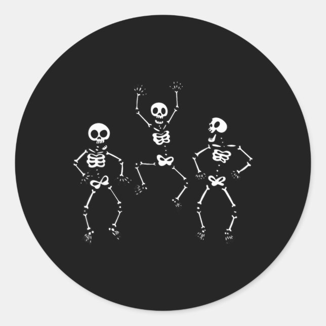 Three Dancing Funny Skeletons Halloween Classic Round Sticker (Front)