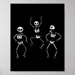 Three Dancing Funny Skeletons Halloween Poster