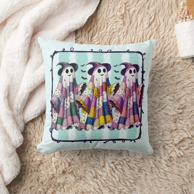 Three Dancing Ghosts in Witches Hats Cushion (Blanket)