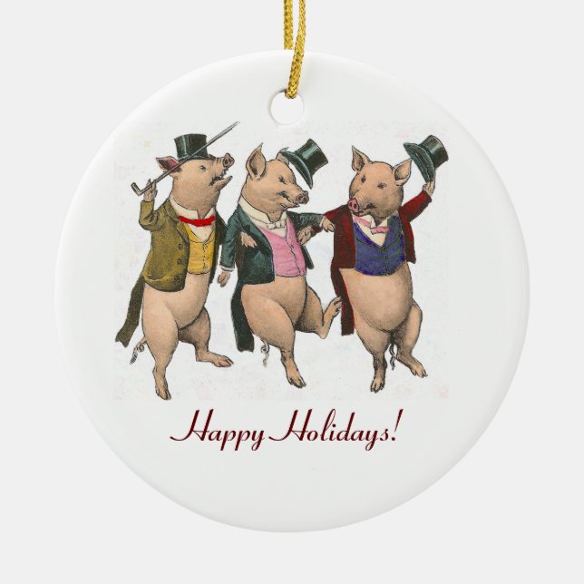 Three Dancing Pigs Christmas Ornament (Front)