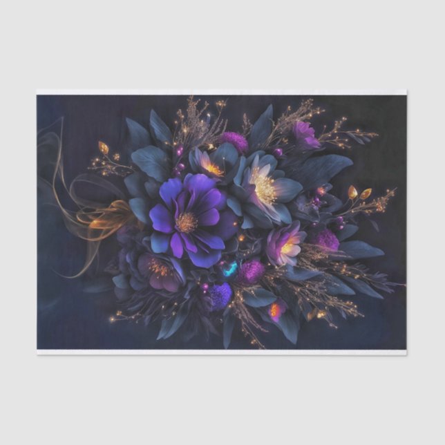 Three dark flowers sprinkled with golden sparks tissue paper (Front)