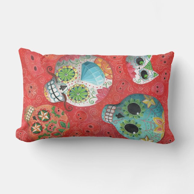 Three Day of The Dead Skulls Lumbar Cushion (Front)