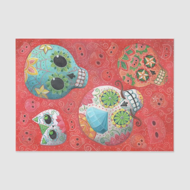 Three Day of The Dead Skulls Tissue Paper (Front)