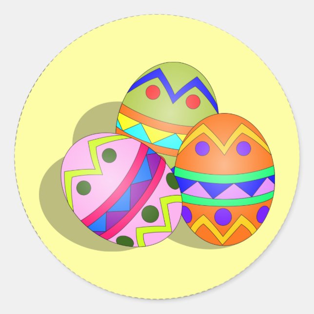 Three Decorated Easter Eggs, custom design Classic Round Sticker (Front)