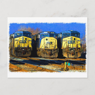 Three Diesel Locomotives Postcard