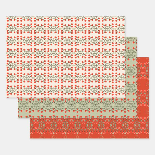 Three Different Patterns Wrapping Paper Sheet (Set)