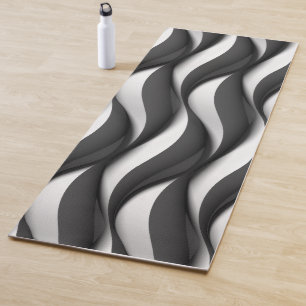 Three Dimensional Black and White Wave Pattern Yoga Mat