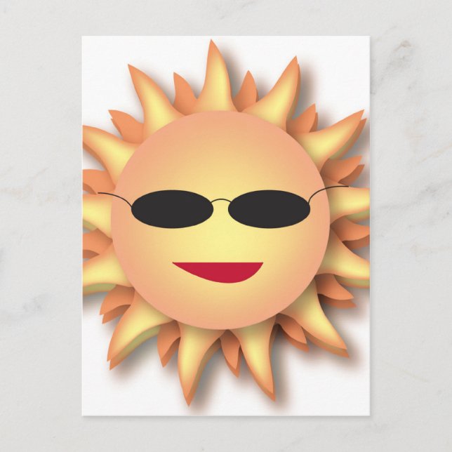 Three-Dimensional Cartoon Sun with Shades Postcard (Front)