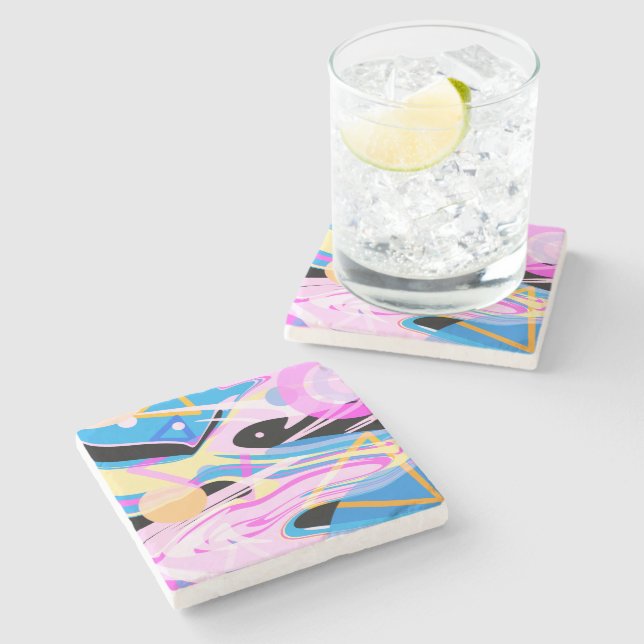 Three Dimensional Geometric Abstract Painting Stone Coaster (Side)