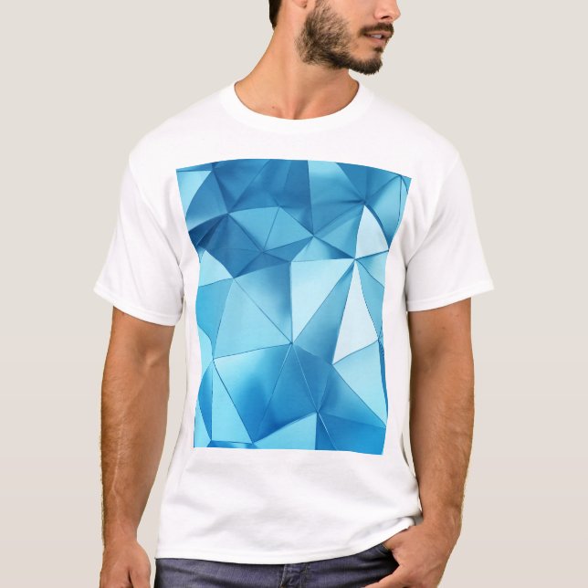 Three-dimensional geometric, metal blue background T-Shirt (Front)