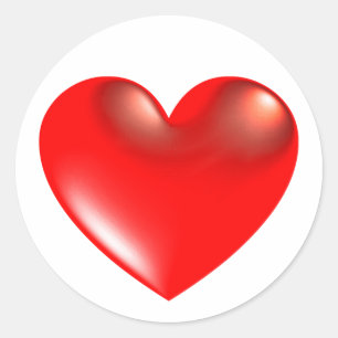 Three Dimensional Style Heart Symbol Red Classic Round Sticker