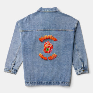 Three-Dimensional Text Sweeter Than Chilli Drawing Denim Jacket