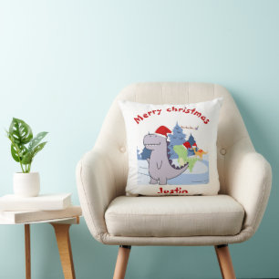 three dinosaurs christmas gift, personalised name  cushion