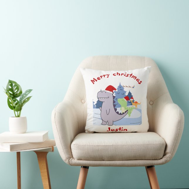 three dinosaurs christmas gift, personalised name  cushion (Chair)