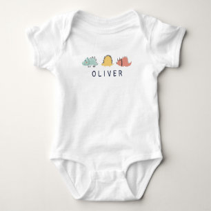 Three Dinosaurs Custom Name Baby Bodysuit