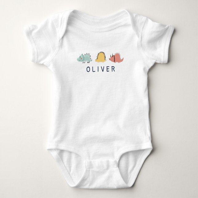 Three Dinosaurs Custom Name Baby Bodysuit (Front)