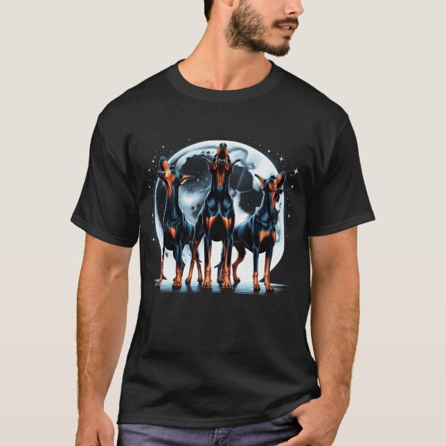 Three Doberman Pinschers Howling at Moon Like T-Shirt (Front)