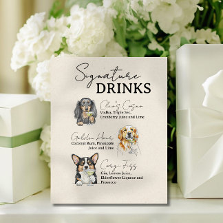 Three Dog Wedding Signature Drinks Bar Sign