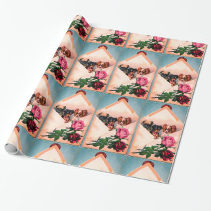 THREE DOGGIES ,ENVELOPES WITH ROSES WRAPPING PAPER