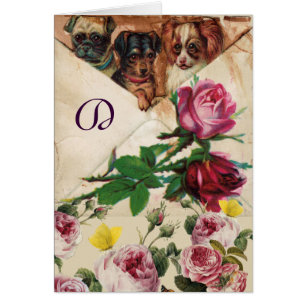 THREE DOGGIES,ROSES AND BUTTERFLIES  MONOGRAM